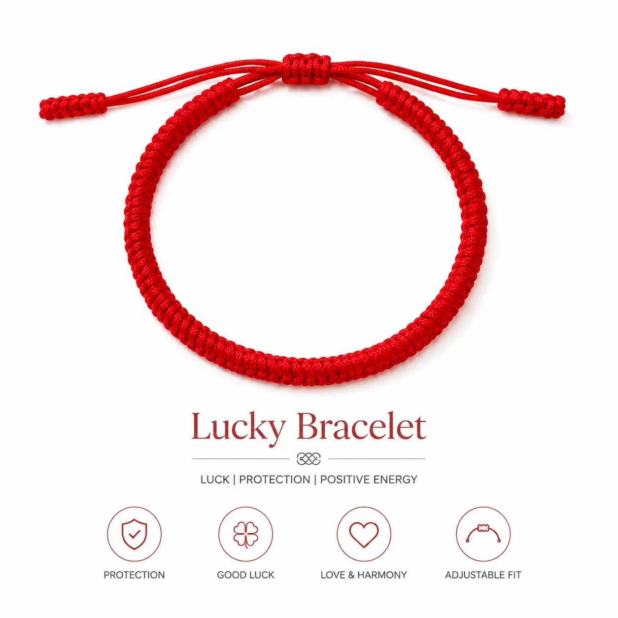 Red String Bracelet (Kabbalah Style) | Adjustable size (6–9.5 inches); hand-woven red protective bracelet "String of Fate" bracelet for men and women. An adjustable lucky charm bracelet, perfect as a gift for friends, family, or a partner