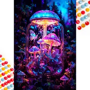 5D DIY Full Drill Round Diamond Painting - Diamond Painting Kit Mushroom Bottle Mosaic Canvas DIY Wall Art, Home Wall Decoration, Suitable for Halloween, Christmas, Birthday, and Anniversary Gifts