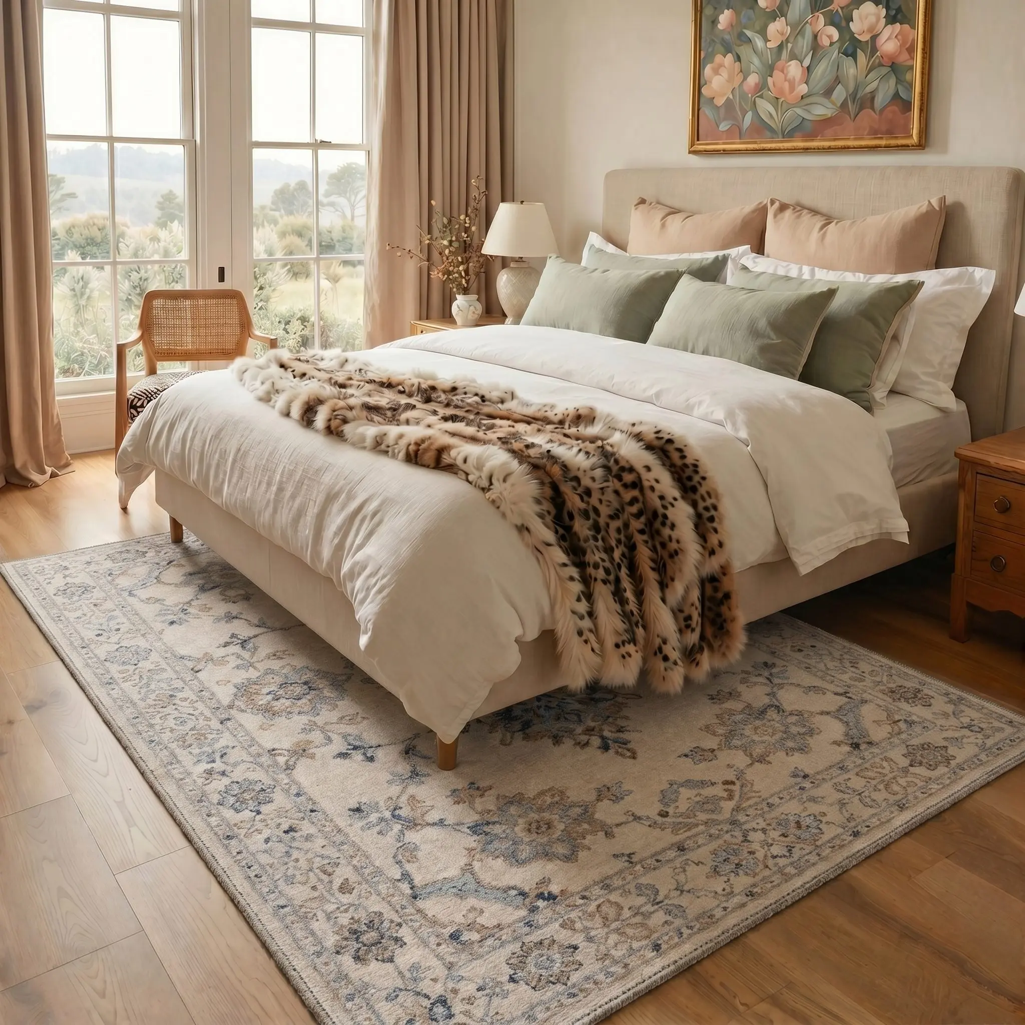 【Deals For You Days】GENIMO Area Rug Machine Washable Non Slip Pet Friendly Soft Floor Carpet for Living Room Bedroom Kitchen Hallway Home Decor Indoor Rug,ARP5783-OCHRE BLOOM