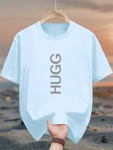 Men's pure cotton casual short-sleeved T-shirt, spring and summer style short-sleeved solid-color printed casual sports T-shirt, all-cotton home and outdoor comfortable and breathable round-neck T-shirt, suitable as a gift for men