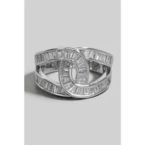 Rhinestone Baguette Pave Knot Open Band Ring (Silver)