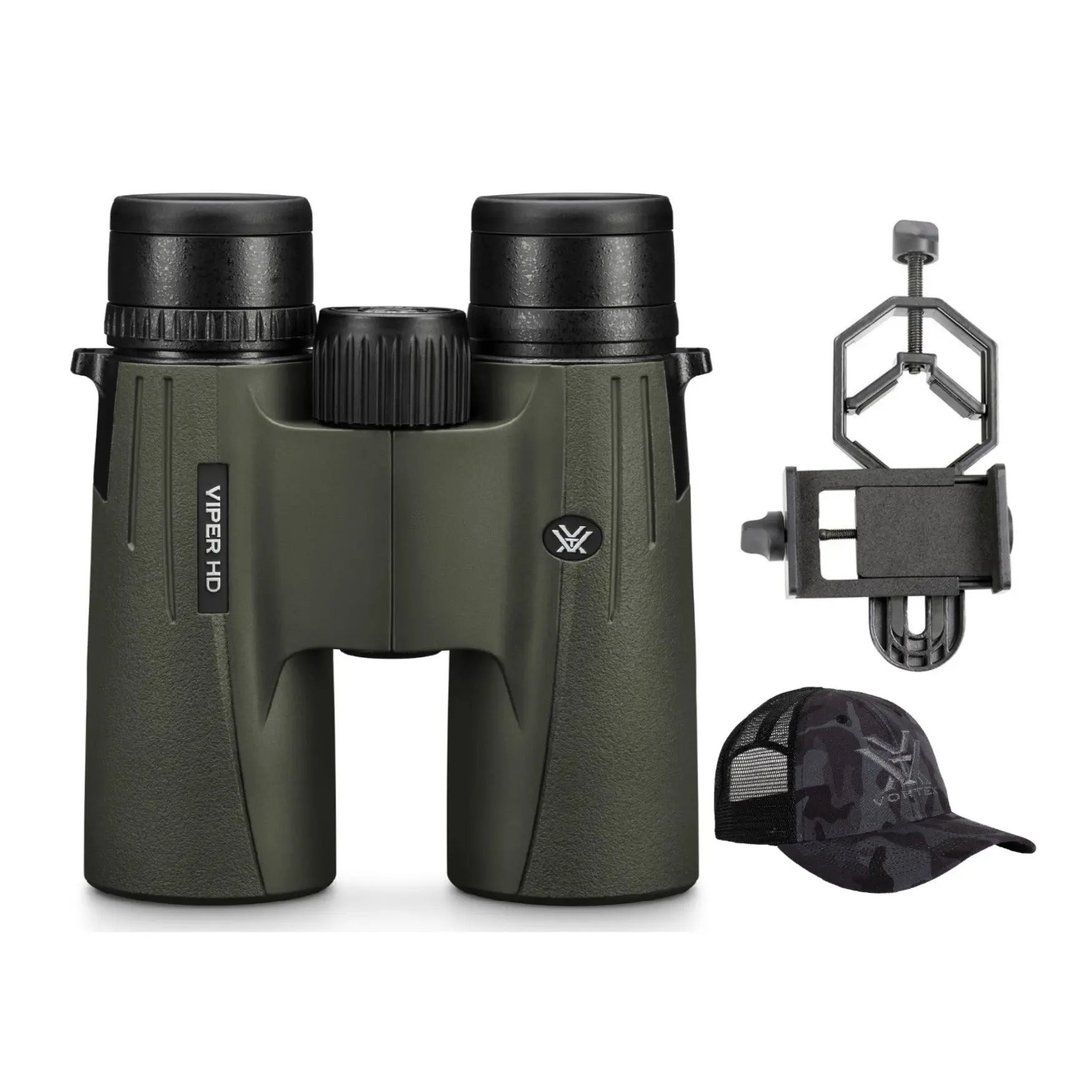 Vortex 10x42 Viper HD Roof Prism Binoculars with Smartphone Adapter and Logo Hat, Rubber, Hunters, Visor, Outdoor, Shooting, Compact, Hd Optics