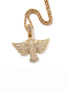 New Angel Wings Cross Pendant Necklace, Rhinestone Chain Design, Casual Hip Hop Jewelry for Men, All Seasons