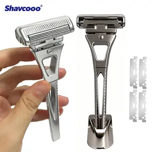 Shavcooo GP600 Glide 6.0 Pro Stainless Steel 4 Half Blades Safety Razor DIY Magnetic Rotate head Shaver for Men Shaving Kit Gift Handle Facial