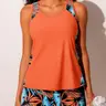 Women's Two-Piece Modest Tankini Set, Sleeveless Leaf/Floral Print Top & Shorts with Pockets, Swimwear for All Seasons, Tankini Set Swimsuit