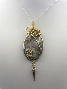 Gold Rainforest Rhyolite Pendant Necklace