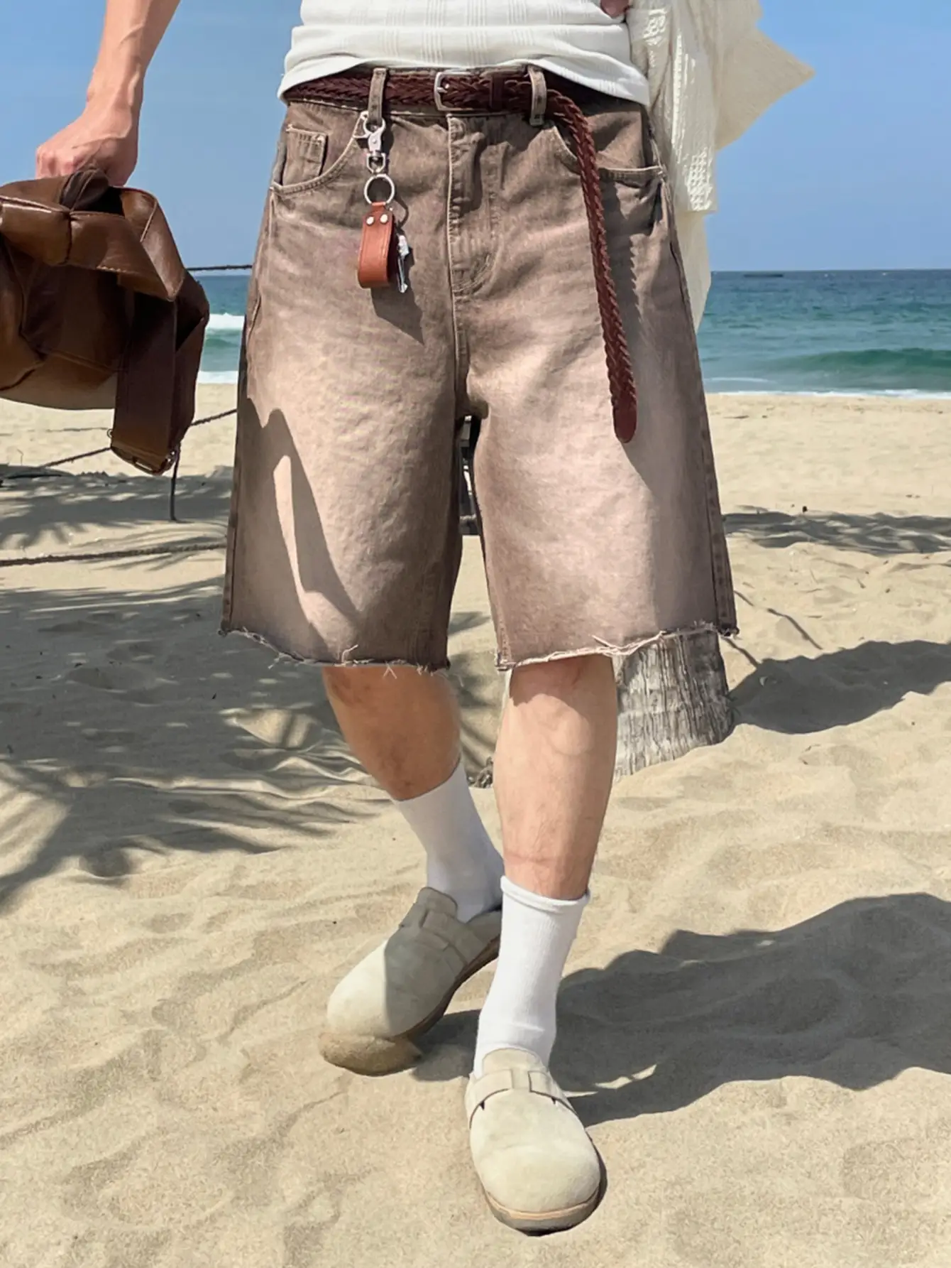 Jorts Leg Jean Shorts Trip Raw Hem Plain Denim Shorts