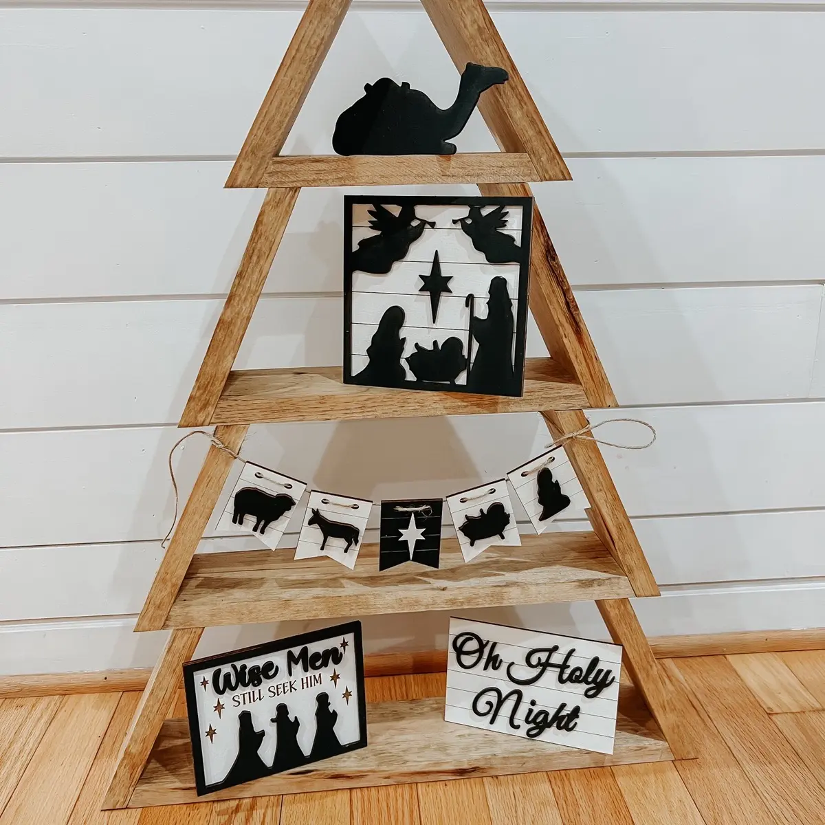 Wooden Christmas Tree Shelf - Rustic Christmas Decor