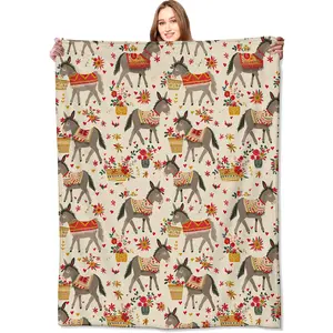 ColorFul rustic donkey blanket, Floral Flower blanket, giFts For girls, boys and adults, light, soFt and cozy Farm decor