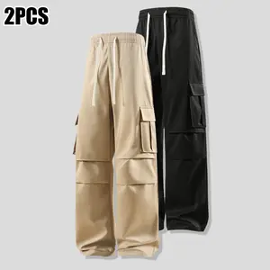 2pcs Men'S Plus Size Heavy-Duty Cargo Pants - Heavy-Duty Work Pants with Multiple Utility Pockets, Non-Stretch Fabric, Straight-Leg Trousers for Construction, Gym, Everyday Carry