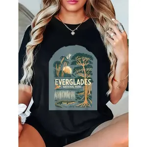 Women's 180g black cotton Everglades National Park T-shirt with a crew neck and short sleeves, perfect for nature fans and retro style, sustainable fashion 2023