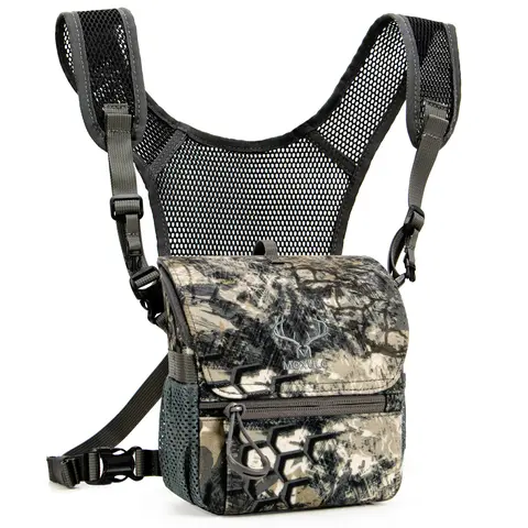 MOXULE Adult Hunting Bino Harness Chest Pack - Hunt Gear Outdoor Bag with Magnetic Lid, Water-Resistant Pockets, Adjustable Shoulder Straps, Breathable Mesh, 6.9"x3.95"x7.1" Light 6.9" Bino Fit, Rain-Cover Pocket, Neck Fatigue-Reducing Lightweight Design