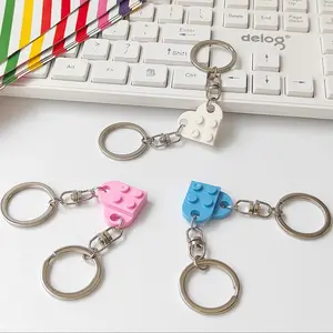 2pcs/set Love Heart Building Block Keychains, Couples Key Ring, Birthday Gift