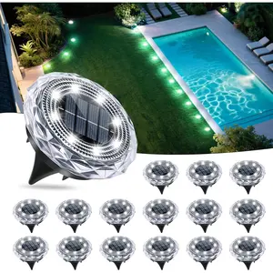 Solar Ground Lights,Solar Disc Light Outdoor Waterproof,Landscape Lighting Garden Lights for Pathway, Yard, Deck, Lawn, Patio, Swimming Pool, Walkway(Cool, 16Pack)