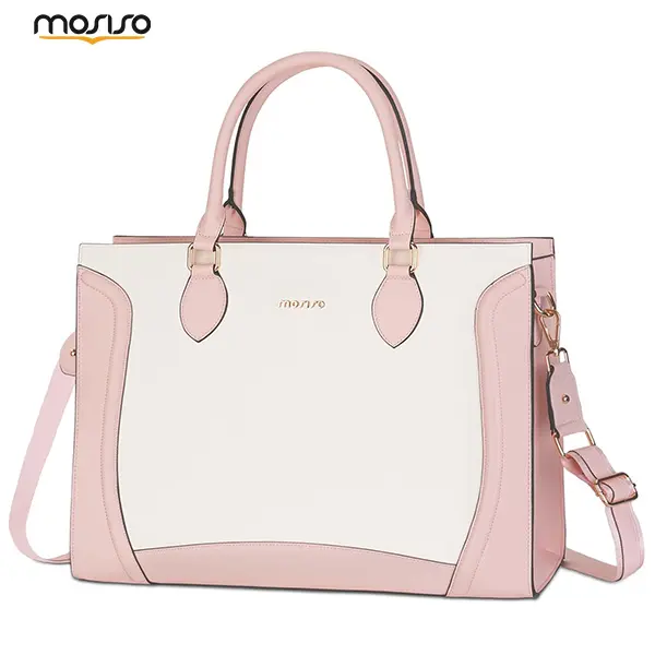 MOSISO Women's 15.6in Waterproof PU Leather Laptop Tote Bag - Elegant Business Casual Handbag with Zip, Shoulder Strap, Large Capacity Multi-Compartment, Shockproof Protective Briefcase for Office, Travel