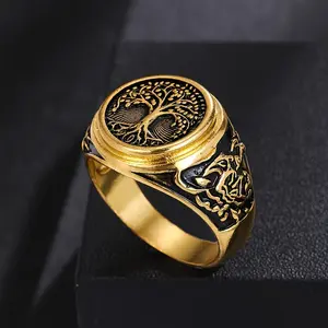 Gold-Plated Tree of Life Signet Ring | Vintage Oxidized Floral Scroll Band | Ideal Gift for Spiritual Seekers & Birthday Symbolic Ring Tree Of Life Design
