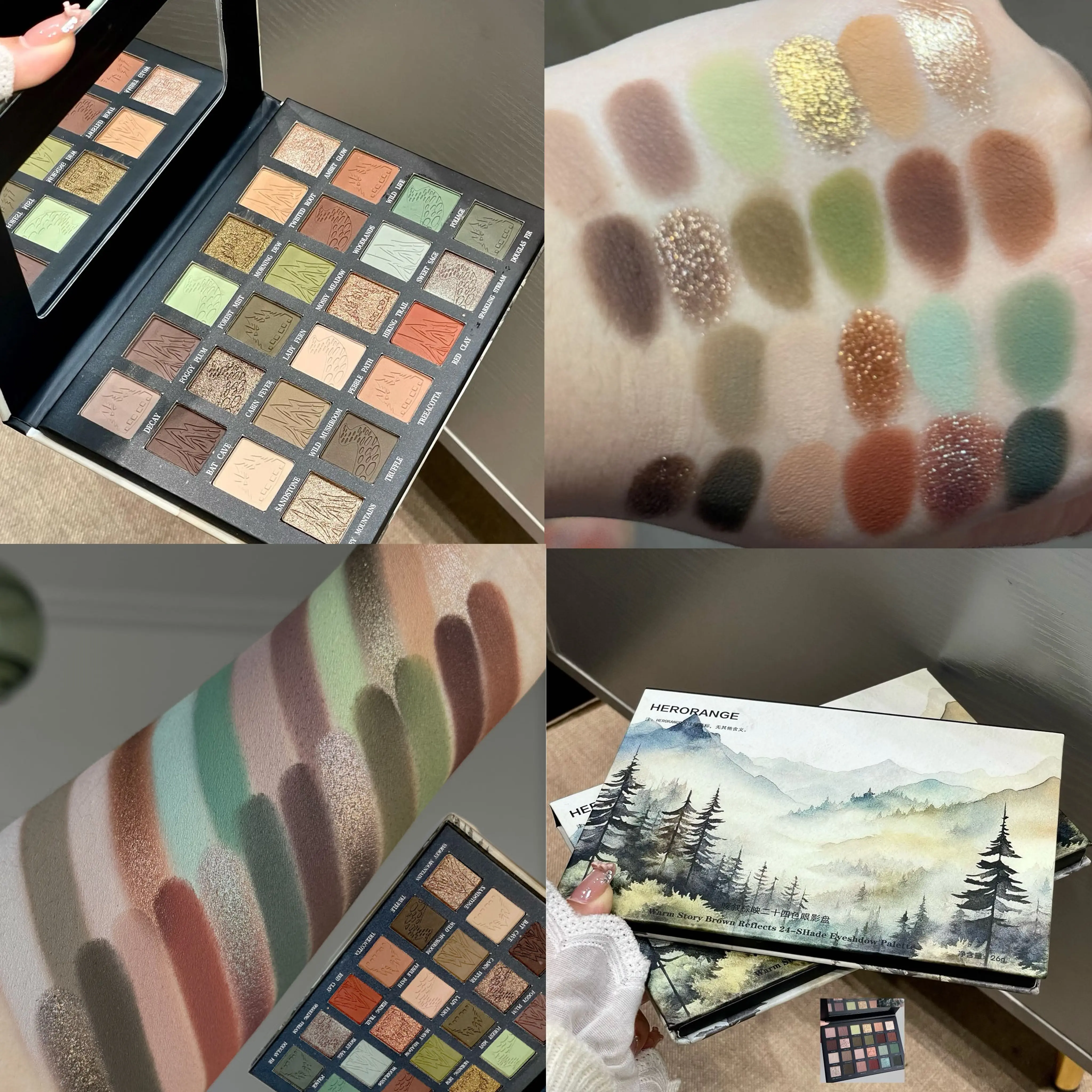 HERORANGE 24-Color Eyeshadow Palette: A multi-shade palette combining shimmering pearlescent and matte finishes. The powder is silky and finely milled, easy to blend, and delivers a natural, long-lasting look. Makeup Cosmetic Smooth
