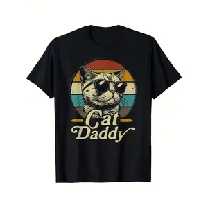 "Cat Daddy" Retro Cat Graphic Cotton T-Shirt, Cat Dad Comfort Tee, Vintage Fashion Outfit, Oversized Casual Shirt, Father's Day & Birthday Gift For Cat Owners