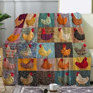 1 Piece Flannel Blanket, Patchwork Colorful Chick Print Blanket, Warm Comfortable Soft Blanket, Suitable for Sofa Bed Sofa Car Office Camping Travel, Gift Blanket Suitable for All Seasons