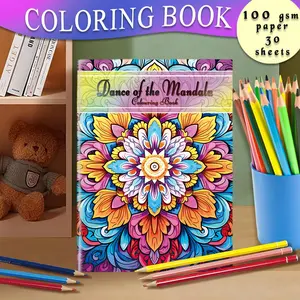 Flower Pattern Coloring Book, 30 Sheets 100gsm Thick Paper Stress Relief Coloring Book, DIY Painting Supplies for Adults