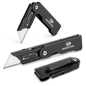 #SpringGlowUp MOSSY OAK 2-pack Folding Pocket Utility Knife Set, Quick Change Box Cutter with Frame Lock, EDC Foldable Razor Knife with Belt Clip, Stone Washed
