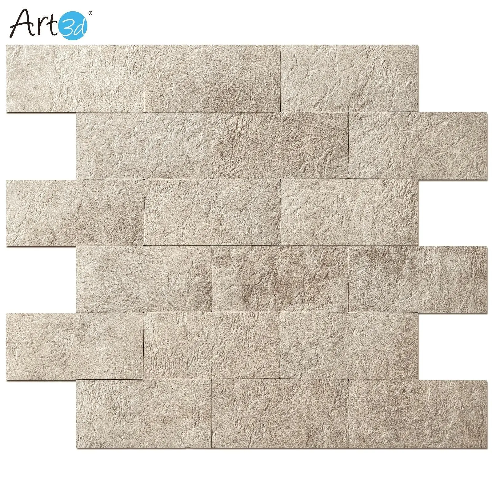 Art3D 10-Pack Self-Adhesive Backsplash Wall Tiles with Faux Natural Stone Appearance, Plastic Panels in Subway Tile Design