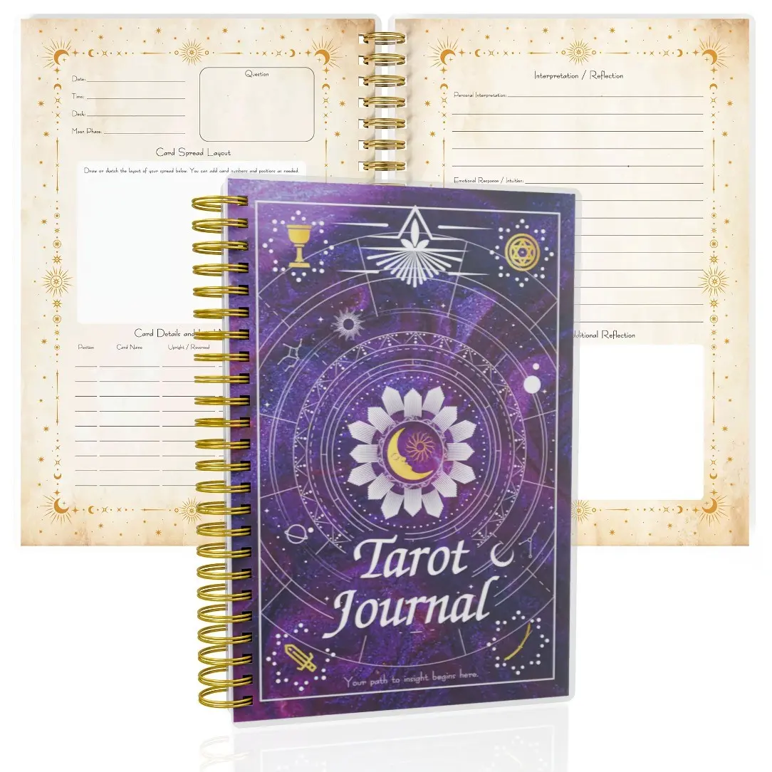 1pc Tarot Journal - A Workbook for Exploring Different Spreads, A5 Guided Journal, Twin-Wire Binding, Dedicated Space to Draw and Document New and Custom Layouts, Spiral Bound Notebook, Journaling Notebooks
