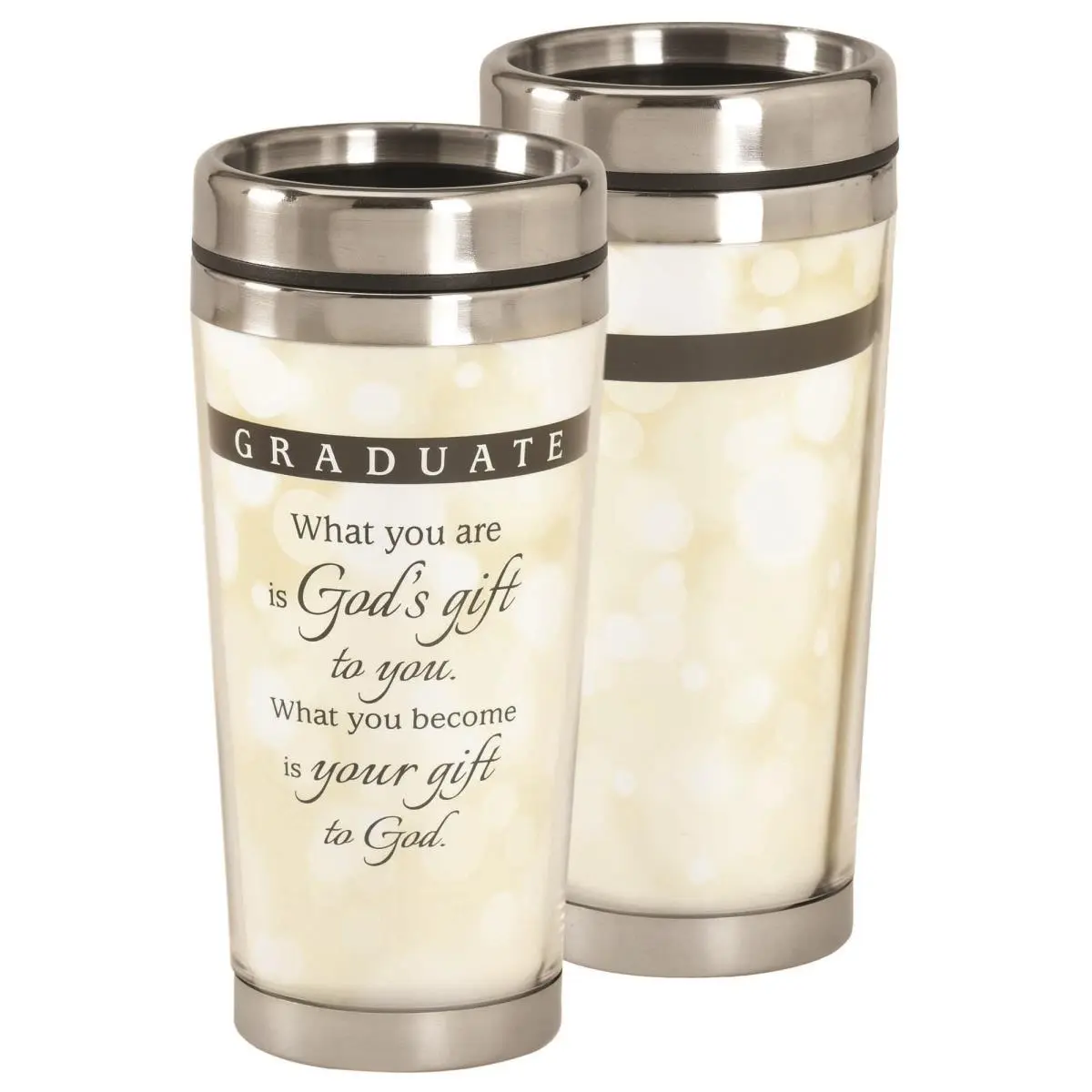 Dicksons SSMUG-266 16 oz Stainless Steel Graduation Travel Flask, Plastic Lid, Vacuum Insulated Kitchenware Drinkware