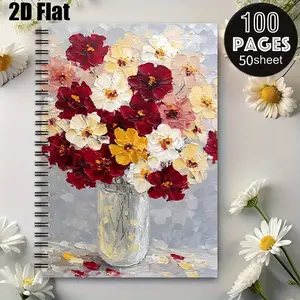 1 Spiral Coil Notebook 5.7x8.26 Inch, Vibrant Floral Art Design, Durable Binding, Perfect for Daily Journaling, Travel Notes, Gift for Birthdays, Mother's Day, Art Enthusiasts and Stationery Lovers [2D] Flat