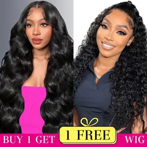 [Combo sale 32"&22"] buy 1 get 2 wig" 32Inch 13x4 BodyWave Hair Lace Front Wigs +22Inch Jerry Curly HumanHair Hair Pre Plucked HD Transparent Lace Frontal HumanHair Wigs 180% Density