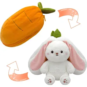 Bunny Stuffed Animal Carrot Reversible Cuddle Bunny Plush Doll with Zipper Cute Soft Rabbit Toys Pillow for Kids and Adults Easter Bunnies Plushies Gifts (Carrot, 7.09 inches)