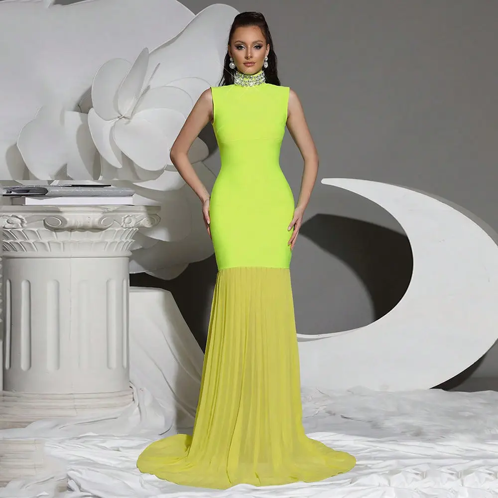 Women's Bandage Mesh-Panel Long Dress