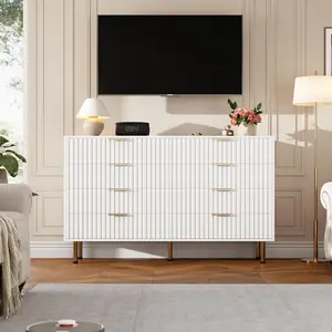 Fluted 8 Drawer Dresser for Bedroom, 54" Wide Modern Chest of Drawers with Deep Drawers, Large Double Dressers TV Stand, Wooden Dresser Organizer for Living Room, Hallway, Kids Room