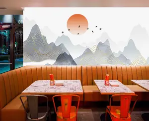 Minimalist Asian Landscape Peel and Stick Wallpaper - Elegant Mountain Mural for Restaurants, Bars, Offices, Hotels - Removable.