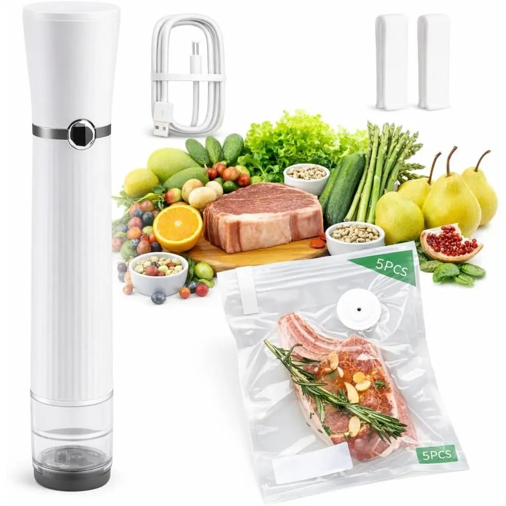 Handheld Vacuum Sealer, Detachable & Easy to Clean, Includes 5  Bags, Portable  Saver, Extends Freshness 10x, Auto Power Off, for Kitchen, Travel & Outdoor