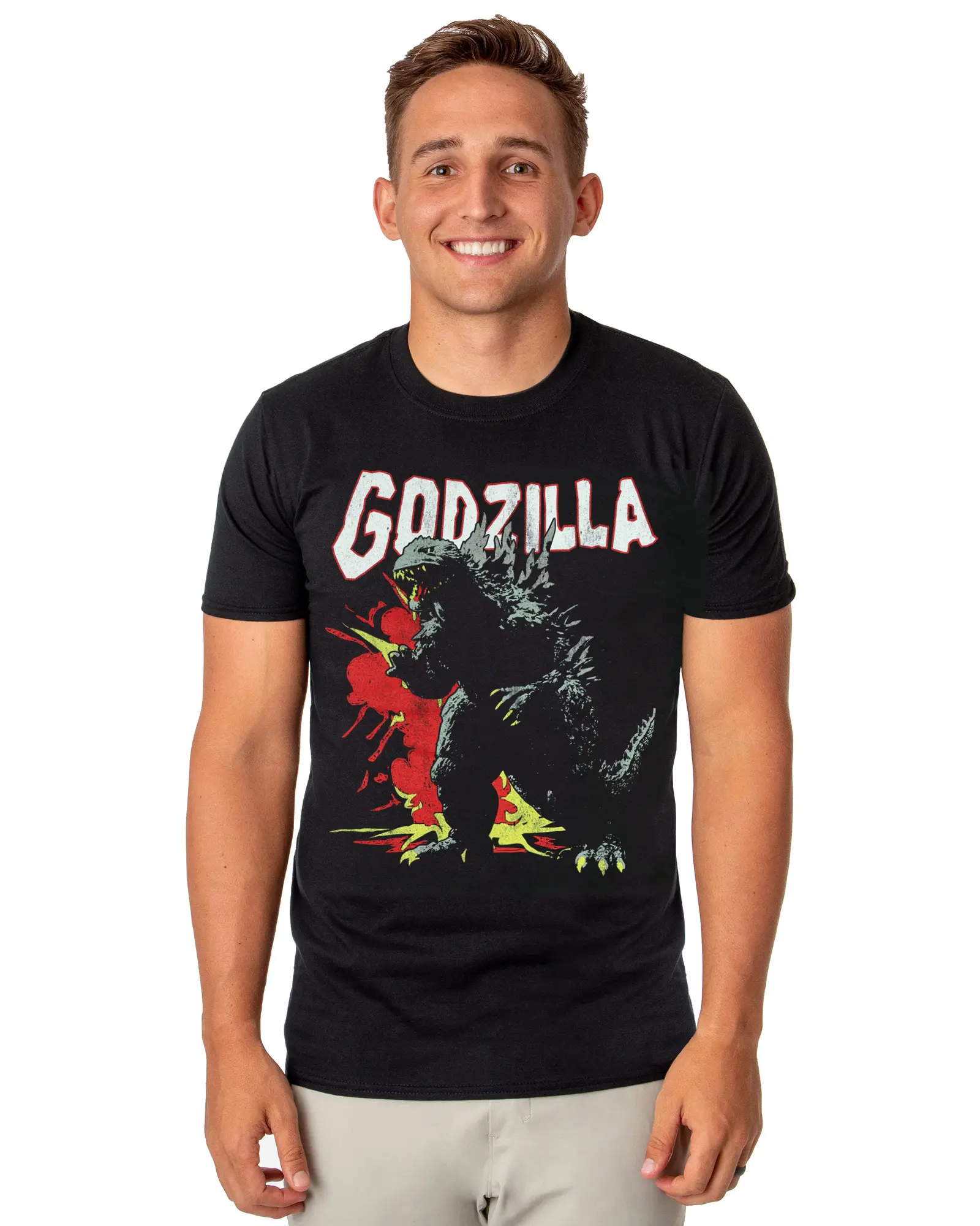 Godzilla T-Shirt Men's Giant Monster Destruction Adult Short Sleeve Tee, Classic, Shortsleeve, Cotton, Day