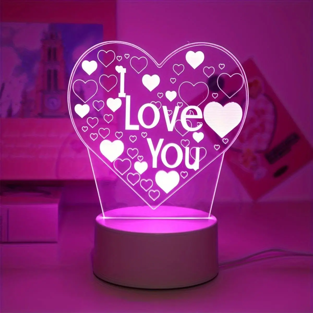 1pc Modern 3D Love Heart I Love You LED Night Light, USB Powered Tabletop Atmosphere Lamp with Push Button Control for Romantic Gifts