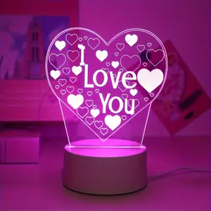 1pc Modern 3D Love Heart I Love You LED Night Light, USB Powered Tabletop Atmosphere Lamp with Push Button Control for Romantic Gifts