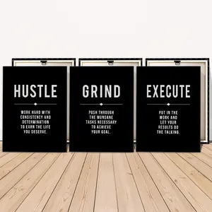 2D flat Wall decor framedWooden Framed Canvas Painting, 3 Counts/set Inspirational Letter Pattern Canvas Poster, Wall Art Decor for Home Living Room Bedroom Office, Wall Art Decoration