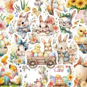 50 Easter Sticker Pack, Cute Bunny Chicken Egg Designs, Happy Easter Text, Self-Adhesive PVC Stickers for Phone Case Fridge Skateboard Tablet Guitar