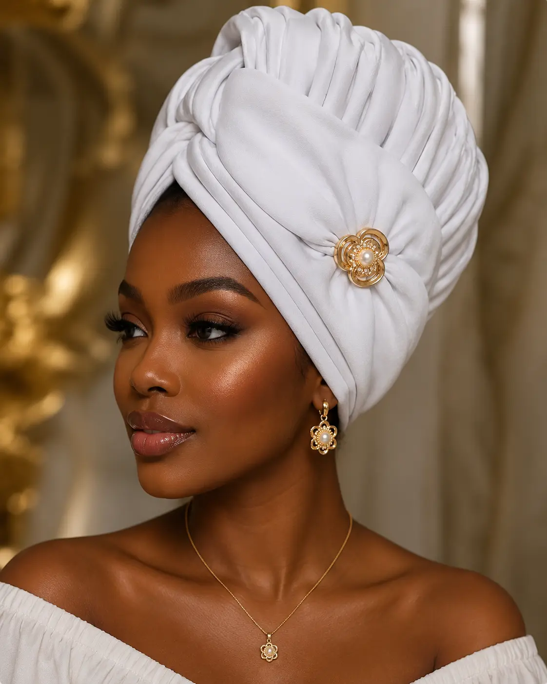 Elegant White Turban with Gold Accent - Perfect for Special Occasions and Daily Wear