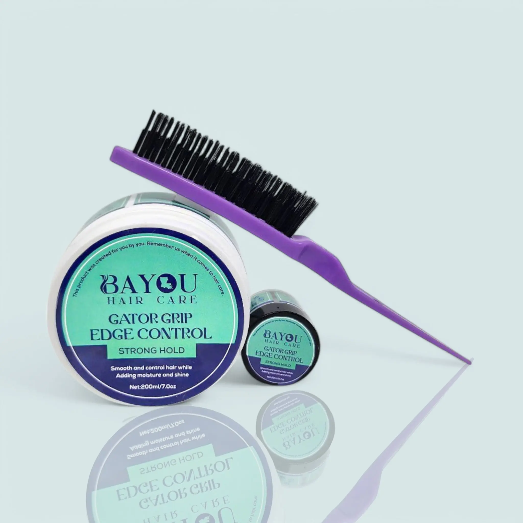 Bayou Hair Care Gator Grip Edge Control Gel Travel Pack - Compact 3-Row Brush, Strong Hold, Easy to Carry, Unisex Haircare Tool for Textured Curly Hair, Frizz Control, Flawless Smooth Finish