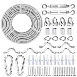 3/16" Wire Rope Kit, 100 Ft PVC Coated Steel Cable w/ 7*7 Strand Core, Stainless Steel Turnbuckle Wire Tensioner Kit for Decking Stair Railing, Shade Sail, String Light Hanging, Clothes Line