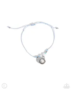 Oyster Overture - Blue Braided Cord with Textured and Cloudy Beads and a Pearl Centered into Silver Oyster Shell Anklet