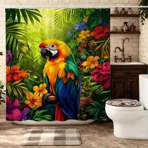 1pc Exotic Parrot Decorative Shower Curtain Bathroom Wall Hanging Fabric Living Room Bedroom Aesthetic Ceiling Matching Shower Curtain Bathroom Wall Decoration