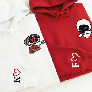 Embroidered Cartoon Movie Character Inspired Valentine's Day Couple Matching Sweatshirt, Love Embroidery Sweater, Matching Valentines Day Hoodie