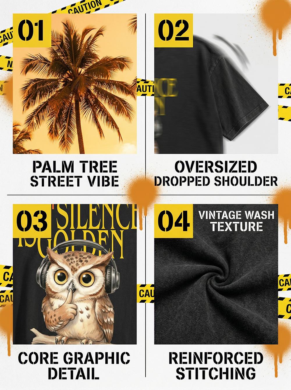 MoodTees Vintage Owl Graphic T-Shirt – American retro black short-sleeve tee, animal print shirt, 100% cotton, soft breathable fabric, comfortable relaxed fit, trendy streetwear, casual everyday wear, perfect for layering and gifts