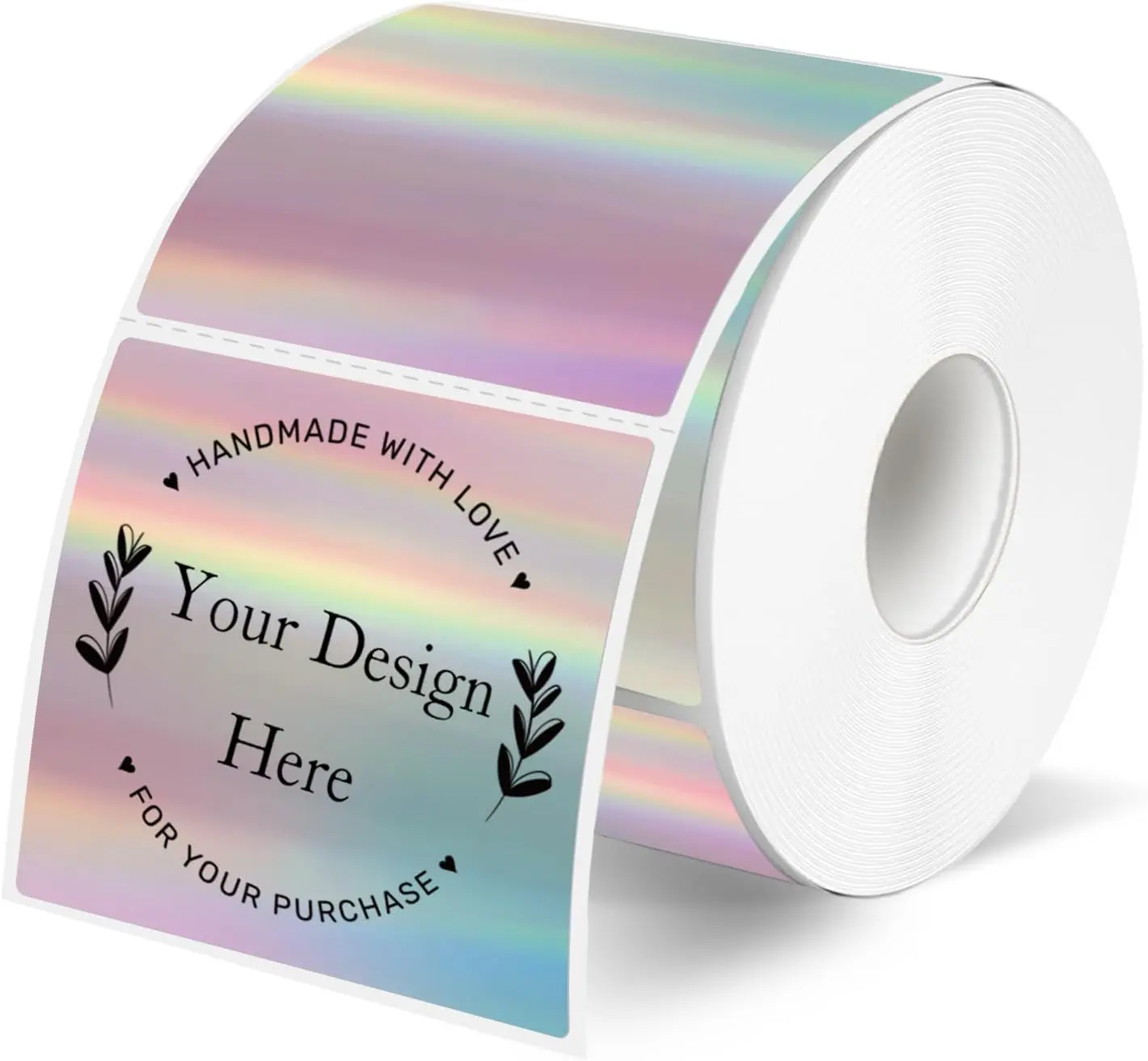 STARBOLING 2"x2" Pre-Cut Holographic Gradient Square Shape Colorful Sticky Labels & Stickers, Easy Perforation Line, Direct Thermal Print Printing for Office Stationery, Personalized DIY Custom Logo Use