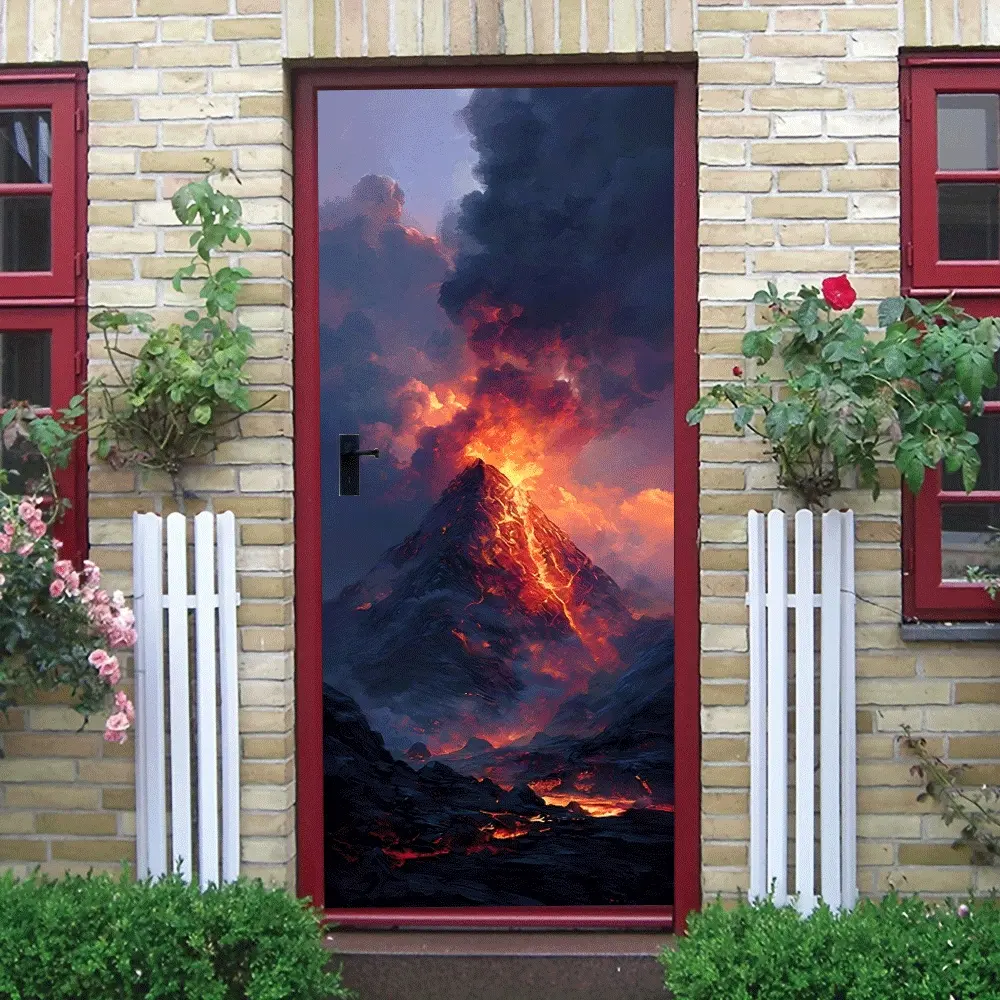 2pcs Volcanic Eruption Wall Sticker Lava Effect Home Decor Decal Creative Background Mural for Living Room Bedroom Self Adhesive Removable Eco Friendly PVC Material Volcano Art Decor Sticker