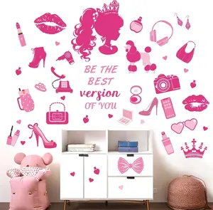 Princess Wall Stickers for Girls Bedroom: Pink Doll Fashion Wall Decals - Kids Baby Girls Room Nursery Daycare Wall Decor